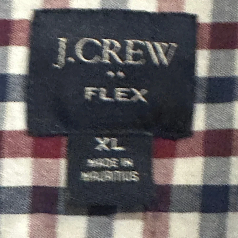 J.Crew Flex Mens XL Gingham Plaid Button Down Shirt‎ Navy Burgundy Long Sleeve